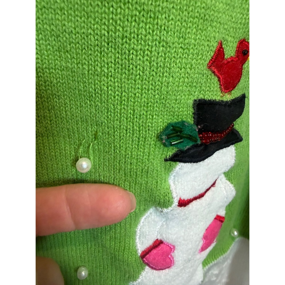 Berek Womens Green Snowman Embellished Zip Up Holiday Christmas Sweater Medium - Picture 8 of 8